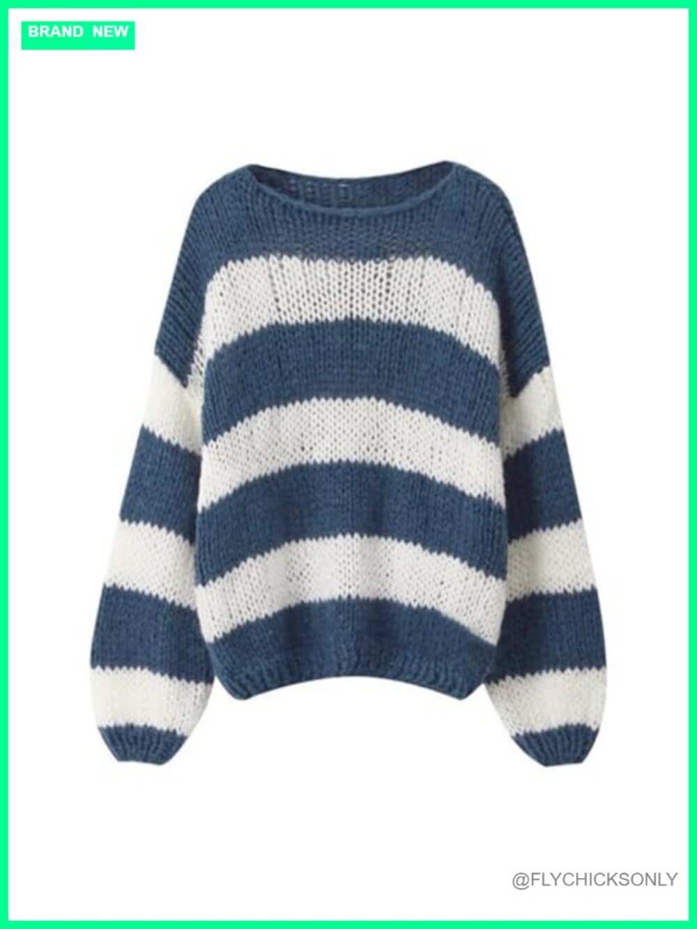 Oversized Striped Knit Sweater Loose Fit Crewneck Pullover